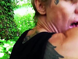 rough blonde german milf takes bareback pounding outdoors