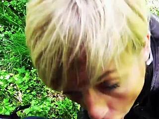 rough blonde german milf takes bareback pounding outdoors