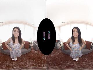 VRAllure petite brunette teen toys pussy pondering her art choices
