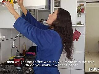 early morning kitchen coffee leads to ebony latina hairy pussy doggystyle pounding