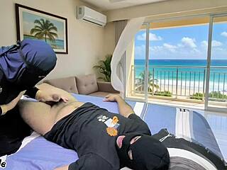 Asian Step Mom's Tight Pussy Dripping Alone with Step Son at Beach House
