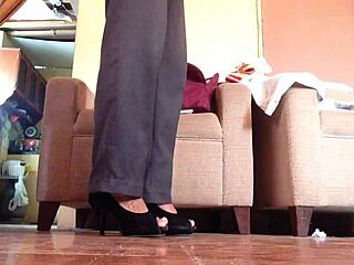 SHEMALE Struts in Black High Heels!