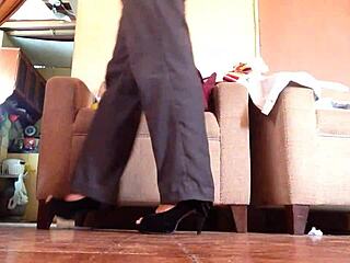 SHEMALE Struts in Black High Heels!