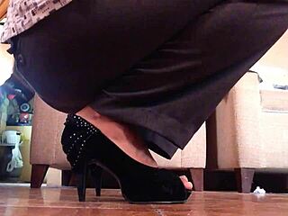 SHEMALE Struts in Black High Heels!