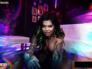 xwife karen's busty goth pussy squirts then gets licked clean by hungry tongue