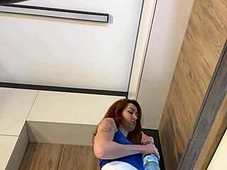 Redhead wife teases new white mini skirt pink panties strip