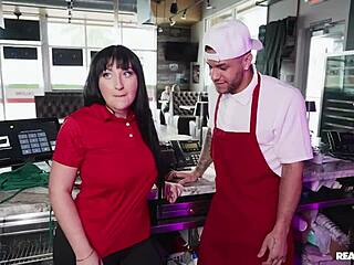 ever wonder what happens when a big ass brat delivers pizza in a reality shop?