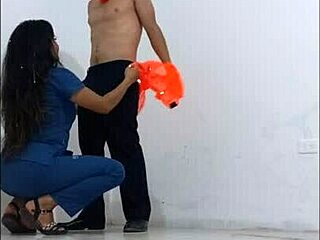 The janitor can't resist the sexy nurse's seduction grabs a condom and pounds her wildly in the hospital hallway