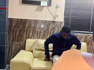 Black babe lands teacher gig riding ebony job seeker's monster cock wet
