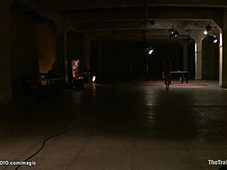 busty blonde deepthroats huge cock gagging choking bound as bdsm gimp slave gets whipped rough.