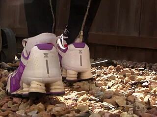 Sneakers hide the fetish thrill of public outdoor feet walking tease