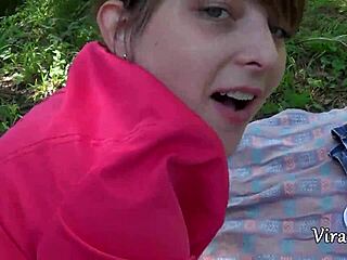 chubby cutie bends over wet pussy doggystyle creampie picnic woods forest quickie