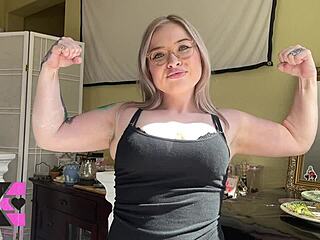 flexing muscular arms and goddess ass slow motion femdom worship