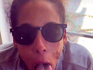 lightskin ebony stepsis slurps sloppy blowjob by window cum face while boyfriend searches