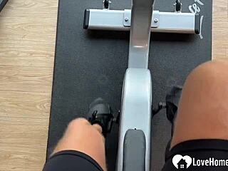 Brunette gym pickup sucks cock deep before hardcore toilet pounding