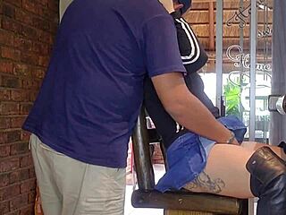 Hot Blonde Cheats in Gym Jeans Squirting Shaved Pussy on Partner