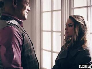 stripper babe with small tits dances then gets ripped clothes and fucked by stepdad