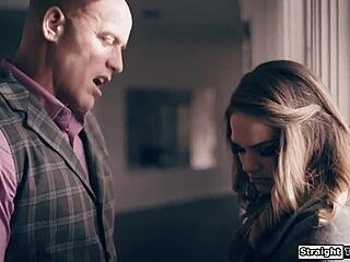 stripper babe with small tits dances then gets ripped clothes and fucked by stepdad