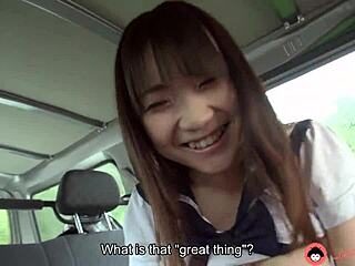 mikoto mochida's big tits bounce sucking cock in car