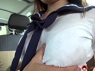 mikoto mochida's big tits bounce sucking cock in car