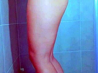 Brazilian College Beauty Teases Wet Shaved Pussy In Thong Shower