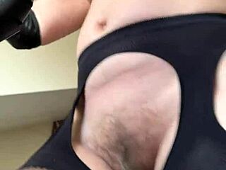 hairy european milf housewife in fishnets does sweaty gym workout fetish