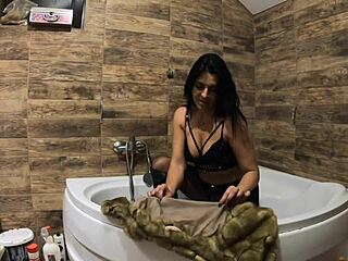 oh god milfycalla pees in bathtub wearing fur coat pantyhose giving joi ass worship dirty talk