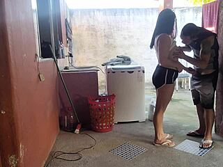 damn my wife left and the sexy brazilian maid couldn't resist my huge erect cock bareback