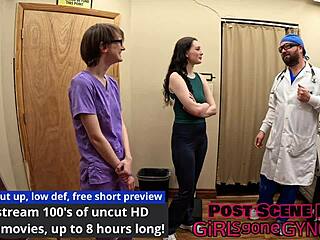 luci starr heads to her first gyno exam with the nurse spreading her shaved pussy wide open