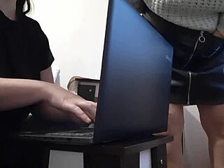 Brunette Secretary Masturbates In Office Miniskirt