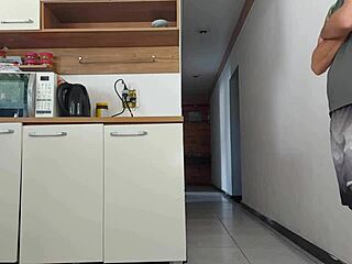 Risky Kitchen Fuck with Friend While Hubby Showers Almost Caught