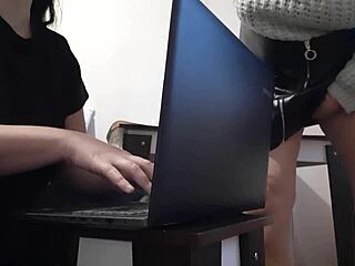 Brunette Secretary Masturbates In Office Miniskirt