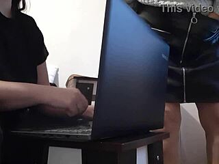 Brunette Secretary Masturbates In Office Miniskirt