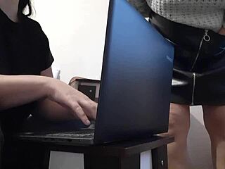 Brunette Secretary Masturbates In Office Miniskirt