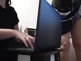 Brunette Secretary Masturbates In Office Miniskirt