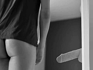 Huge anal dildo stretches ass wide in intense standing position ride