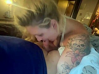blonde whore deepthroats big cock for breakfast