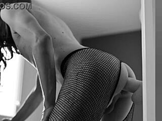 Huge anal dildo stretches ass wide in intense standing position ride