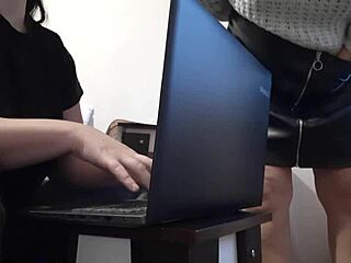 Brunette Secretary Masturbates In Office Miniskirt