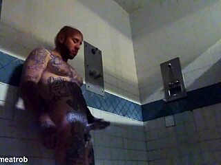 yo, watch this tattooed white guy stroke massive cock to wet prison cumshot