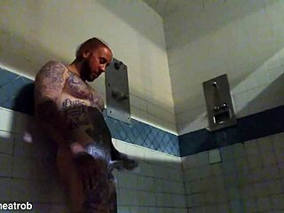 yo, watch this tattooed white guy stroke massive cock to wet prison cumshot