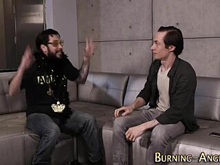 punk emo slut chokes on double cocks while tattooed buds stretch her holes