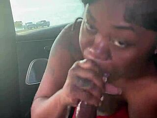 EBONY SLUT SUCKS BIG BLACK COCK SLOPPY BY THE LAKE THEN TAKES FACIAL!
