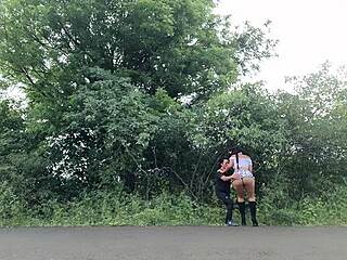 that creepy old man bends his busty stepdaughter over in the countryside for raw pounding