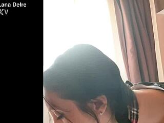 sexy latina brunette deepthroats monster cock in amateur blowjob video