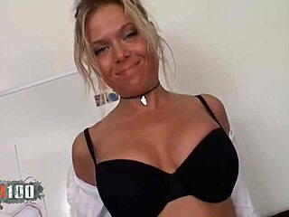 beautiful blonde bombshell bounces big natural tits doggystyle