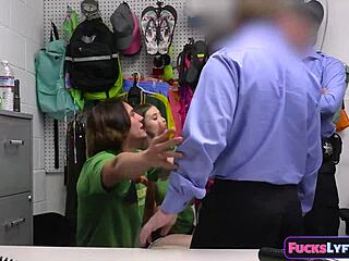 Specific interrogation of shy petite blonde Athena Heart with deepthroat kissing in office
