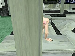 damn this gorgeous shemale shakes her cock in hall 3d hentai