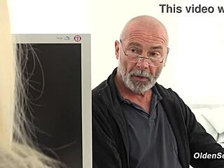 Horny Old Grandfather Fucks Blonde Teen Secretary Bent Over Office Desk in Doggystyle and 69