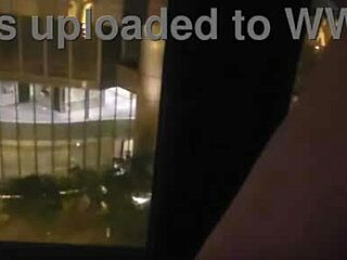 naughty wife fingers her wet clit close-up in front of hotel window public orgasm thrill